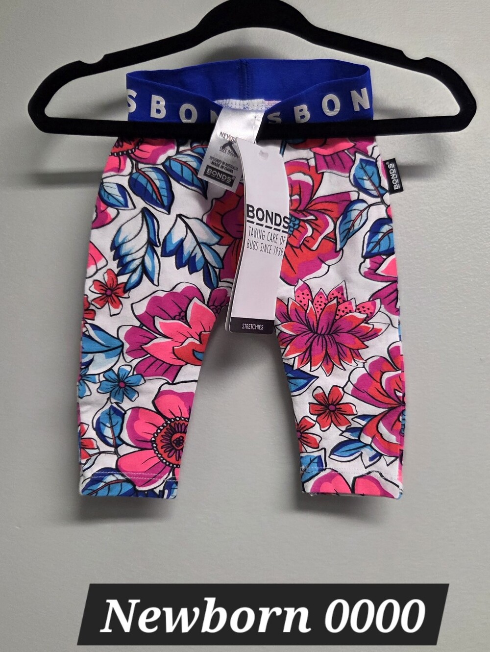 Bonds Floral Leggings in Pink, Blue & White Newborn 0000